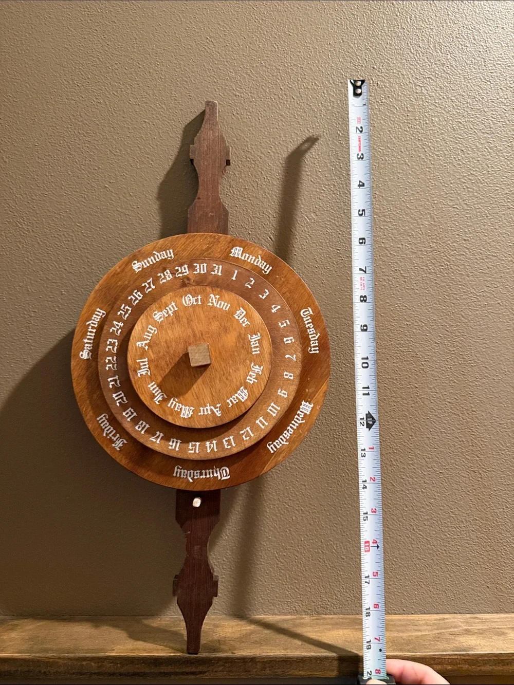Vintage Swiss Crafts Wood Perpetual Calendar Wheel Rotating Wall Decor Folk